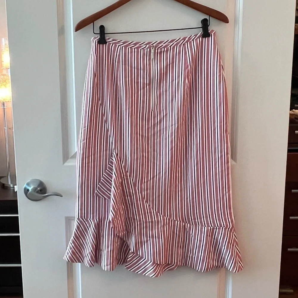 Ted Baker Corn Layered Striped Ruffle Hem Midi Pencil Skirt NWT